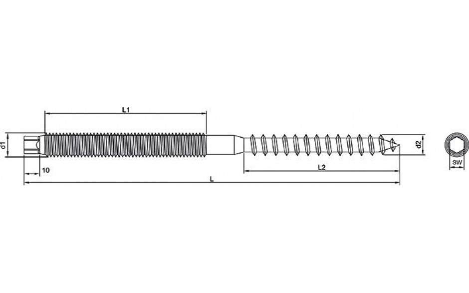 Stockschrauben - A2 - 12 X 300 - SW9 - vormontiert mit 3x Sperrzahnmuttern & 1x EPDM-Dichtung