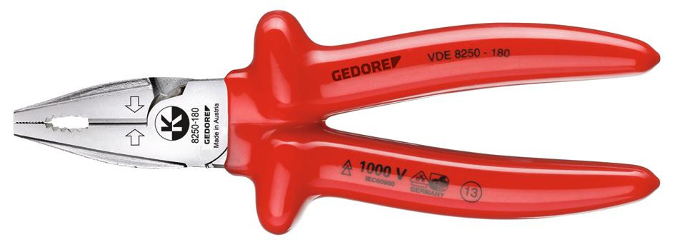 GEDORE VDE-Kraft-Kombinationszange mit Tauchisolierung 180 mm -VDE 8250-180- Nr.:6720090